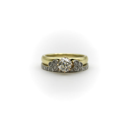 Bague 54 Bague de mariage contourée en or blanc 14K avec diamants 58 Facettes