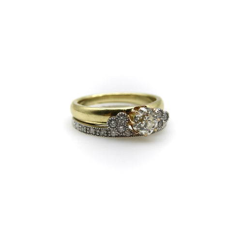Bague 54 Bague de mariage contourée en or blanc 14K avec diamants 58 Facettes