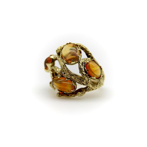 Bague 54 Bague briar patch en or jaune 14k et opales de feu 58 Facettes A1001J