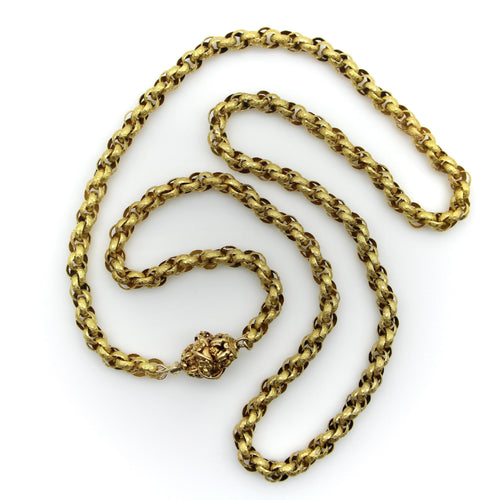 Collier Chaîne muff géorgienne - Collier en or 14 carats avec fermoir barillet fleuri 58 Facettes