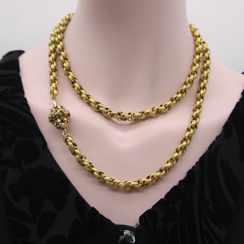 Collier Chaîne muff géorgienne - Collier en or 14 carats avec fermoir barillet fleuri 58 Facettes