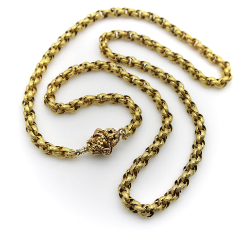 Collier Chaîne muff géorgienne - Collier en or 14 carats avec fermoir barillet fleuri 58 Facettes