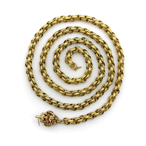 Collier Chaîne muff géorgienne - Collier en or 14 carats avec fermoir barillet fleuri 58 Facettes