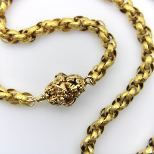 Collier Chaîne muff géorgienne - Collier en or 14 carats avec fermoir barillet fleuri 58 Facettes