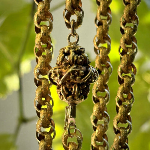 Collier Chaîne muff géorgienne - Collier en or 14 carats avec fermoir barillet fleuri 58 Facettes