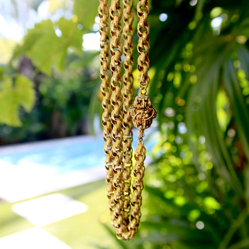 Collier Chaîne muff géorgienne - Collier en or 14 carats avec fermoir barillet fleuri 58 Facettes