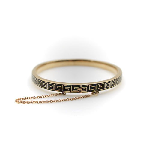 Bracelet Bracelet victorien motif grec en or 14 carats et émail noir 58 Facettes