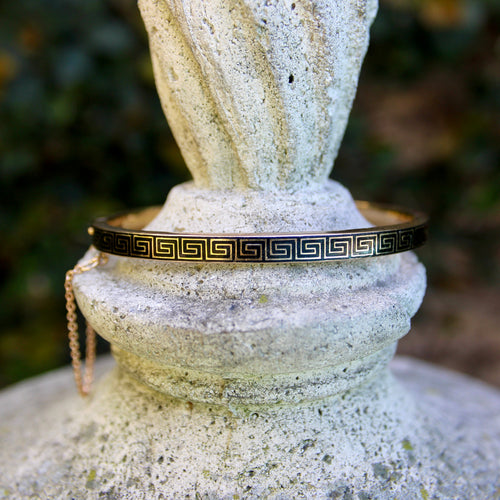 Bracelet Bracelet victorien motif grec en or 14 carats et émail noir 58 Facettes