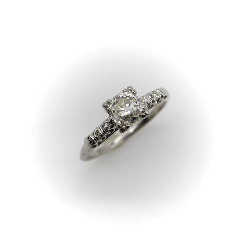 Bague 52 Art déco - Bague de fiançailles en or blanc 14k avec diamants taille ancienne 58 Facettes