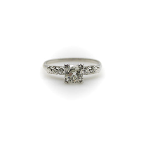Bague 52 Art déco - Bague de fiançailles en or blanc 14k avec diamants taille ancienne 58 Facettes