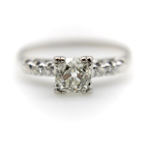 Bague 52 Art déco - Bague de fiançailles en or blanc 14k avec diamants taille ancienne 58 Facettes