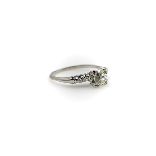 Bague 52 Art déco - Bague de fiançailles en or blanc 14k avec diamants taille ancienne 58 Facettes