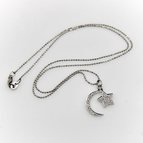 Collier Collier lune et étoile en or blanc 14K avec diamants 58 Facettes A2003E