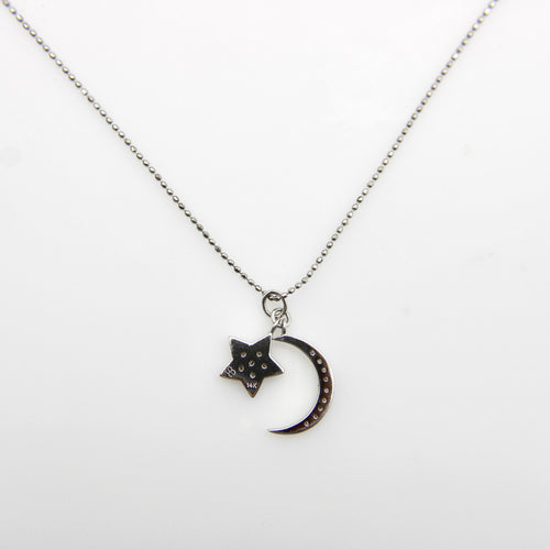 Collier Collier lune et étoile en or blanc 14K avec diamants 58 Facettes A2003E