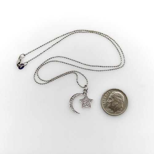 Collier Collier lune et étoile en or blanc 14K avec diamants 58 Facettes A2003E