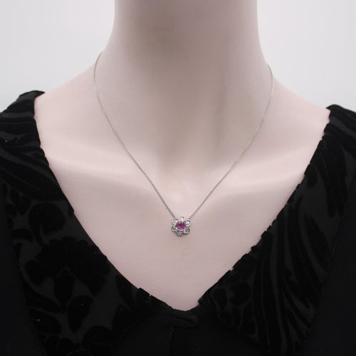 Collier Collier vintage - Pendentif fleur en platine, saphir rose et diamants 58 Facettes A2003H
