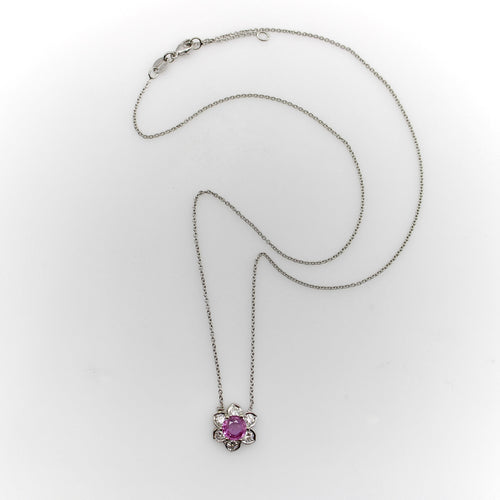 Collier Collier vintage - Pendentif fleur en platine, saphir rose et diamants 58 Facettes A2003H