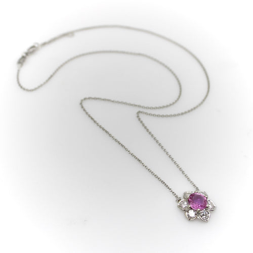 Collier Collier vintage - Pendentif fleur en platine, saphir rose et diamants 58 Facettes A2003H