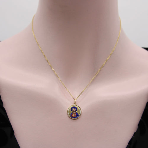 Pendentif Art déco - Pendentif médaillon Sacré-Cœur en or 18K et émail peint 58 Facettes