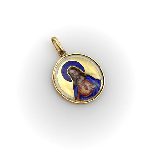 Pendentif Art déco - Pendentif médaillon Sacré-Cœur en or 18K et émail peint 58 Facettes