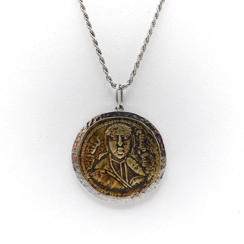 Pendentif Pendentif - Pièce byzantine en bronze sur monture en or blanc 14K 58 Facettes
