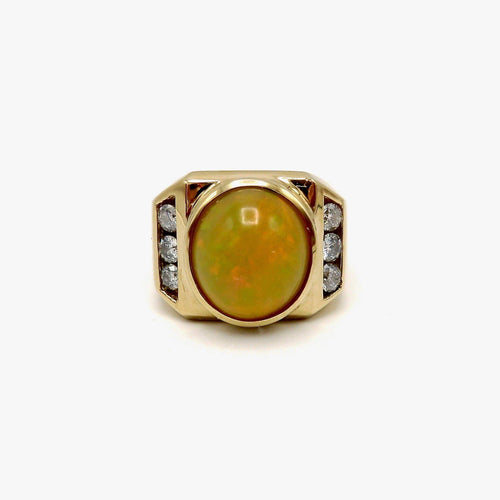 Bague 57 Bague cocktail vintage en or jaune 14k avec opale et diamants 58 Facettes