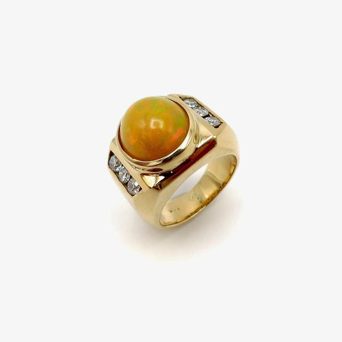 Bague 57 Bague cocktail vintage en or jaune 14k avec opale et diamants 58 Facettes