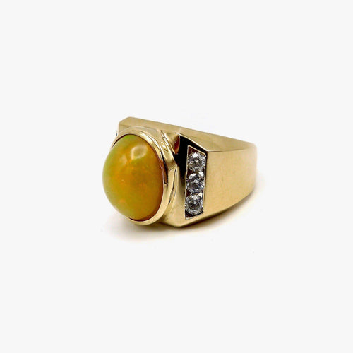Bague 57 Bague cocktail vintage en or jaune 14k avec opale et diamants 58 Facettes
