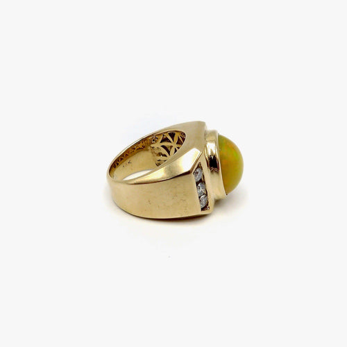Bague 57 Bague cocktail vintage en or jaune 14k avec opale et diamants 58 Facettes