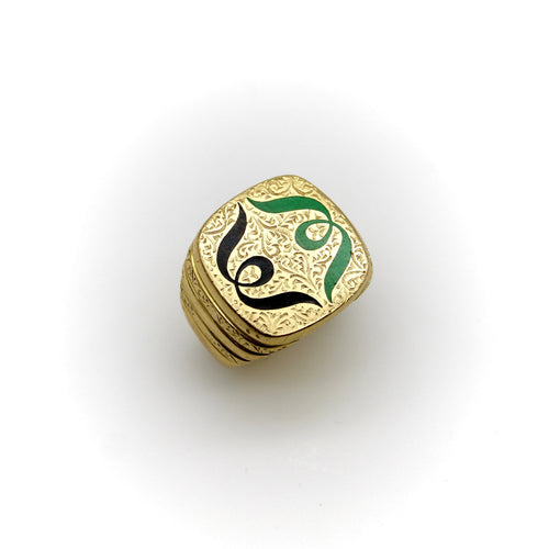 Bague Bague chevalière en or jaune 18 carats avec émail noir et vert 58 Facettes