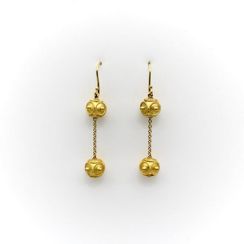 Boucles d'oreilles Or 18K - Boucles d’oreilles pendantes revival étrusque à double boule et diamants 58 Facettes