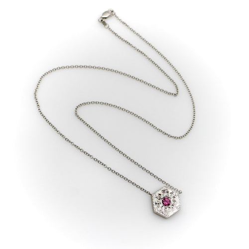 Collier Michael von Krenner - Collier médaillon hexagonal en or blanc 14 carats et tourmaline rose 58 Facettes