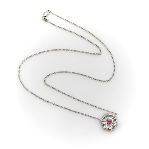 Collier Michael von Krenner - Collier médaillon hexagonal en or blanc 14 carats et tourmaline rose 58 Facettes