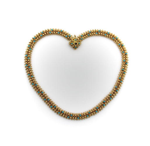 Collier Collier vintage cannetille portugais style Renaissance étrusque en or 19,2K et turquoises 58 Facettes