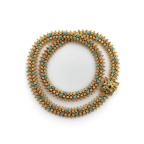 Collier Collier vintage cannetille portugais style Renaissance étrusque en or 19,2K et turquoises 58 Facettes