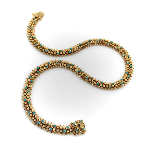 Collier Collier vintage cannetille portugais style Renaissance étrusque en or 19,2K et turquoises 58 Facettes