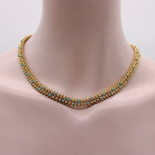 Collier Collier vintage cannetille portugais style Renaissance étrusque en or 19,2K et turquoises 58 Facettes