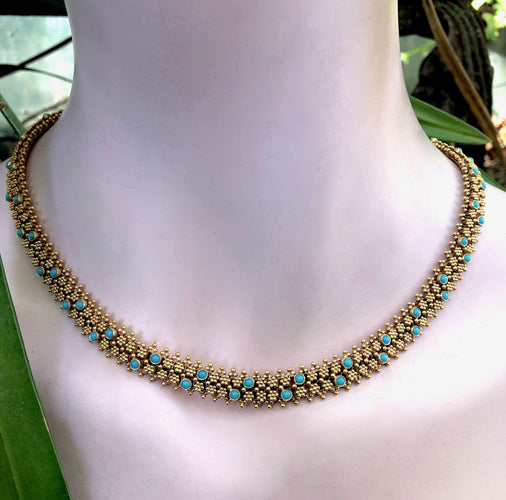 Collier Collier vintage cannetille portugais style Renaissance étrusque en or 19,2K et turquoises 58 Facettes