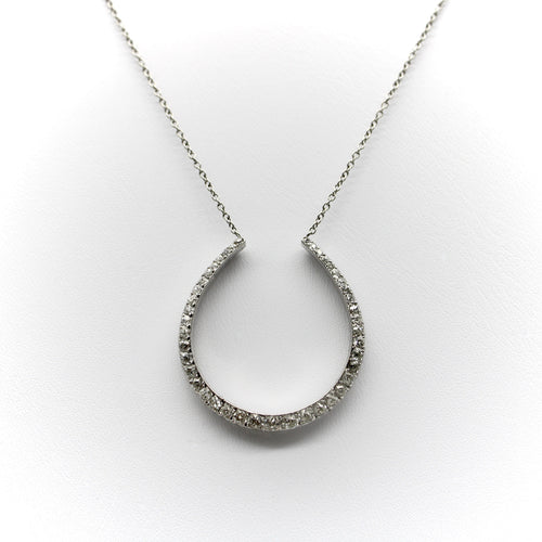 Collier Édouardien - Collier pendentif fer à cheval en platine et diamants 58 Facettes