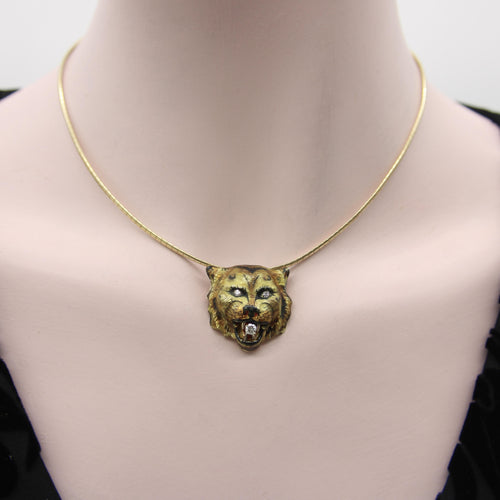 Pendentif Pendentif victorien tigre émaillé en or 14K et diamants 58 Facettes A1000A