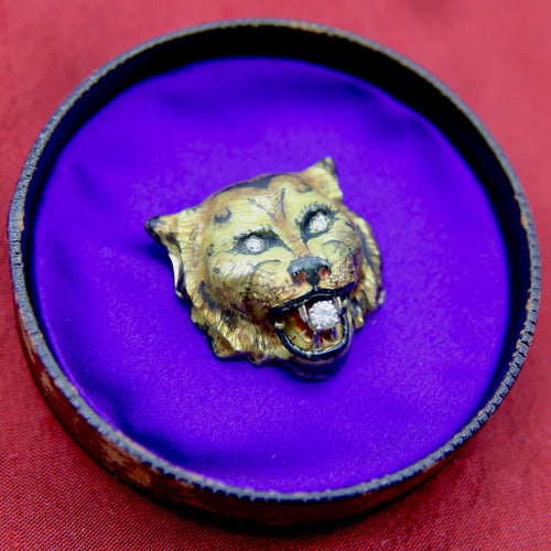 Pendentif Pendentif victorien tigre émaillé en or 14K et diamants 58 Facettes A1000A