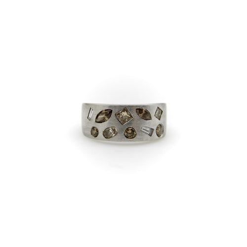 Bague 54 Bague confettis en or blanc 14K et diamants de couleurs 58 Facettes A10013