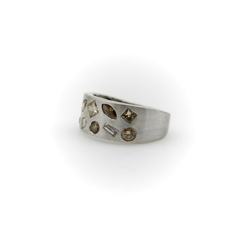 Bague 54 Bague confettis en or blanc 14K et diamants de couleurs 58 Facettes A10013
