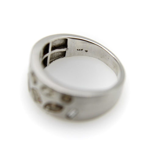Bague 54 Bague confettis en or blanc 14K et diamants de couleurs 58 Facettes A10013