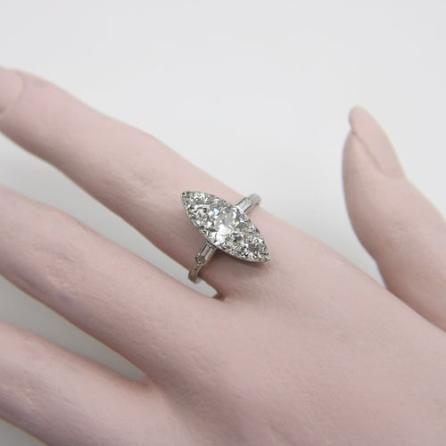 Bague 57 Bague navette édouardienne en platine et diamants taille ancienne 58 Facettes