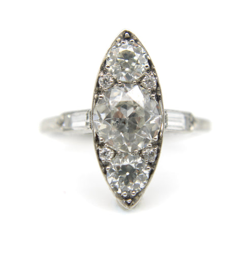 Bague 57 Bague navette édouardienne en platine et diamants taille ancienne 58 Facettes