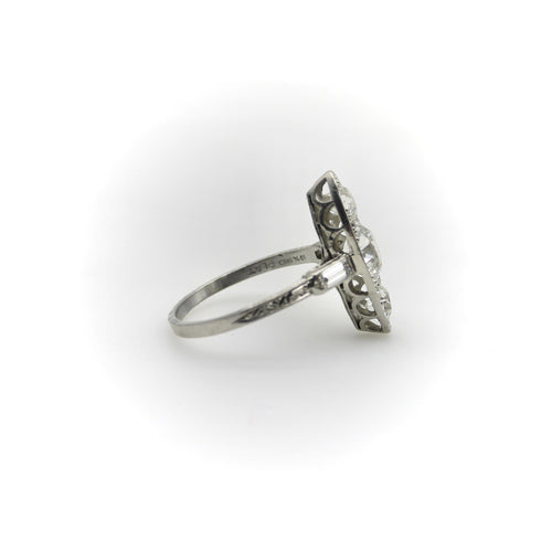 Bague 57 Bague navette édouardienne en platine et diamants taille ancienne 58 Facettes