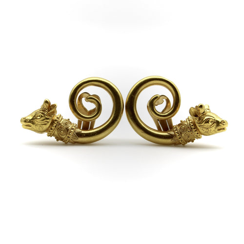 Boucles d'oreilles Lalaounis - Boucles d’oreilles tête de taureau spirale en or 22k 58 Facettes A2000X