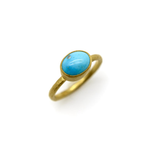 Bague 56 Bague artisanale - Cabochon turquoise persane en or 24K 58 Facettes A20077