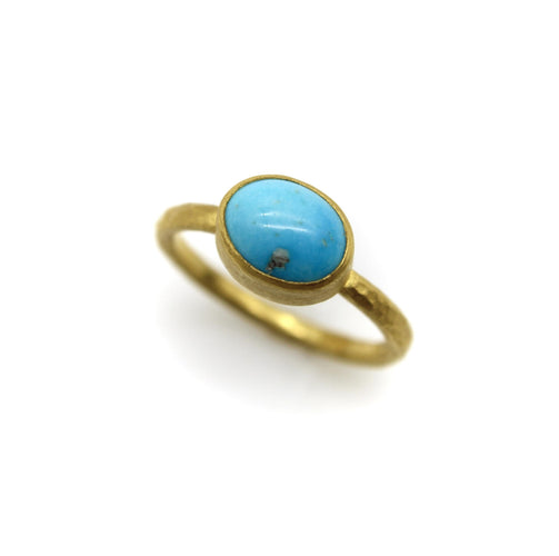 Bague 56 Bague artisanale - Cabochon turquoise persane en or 24K 58 Facettes A20077